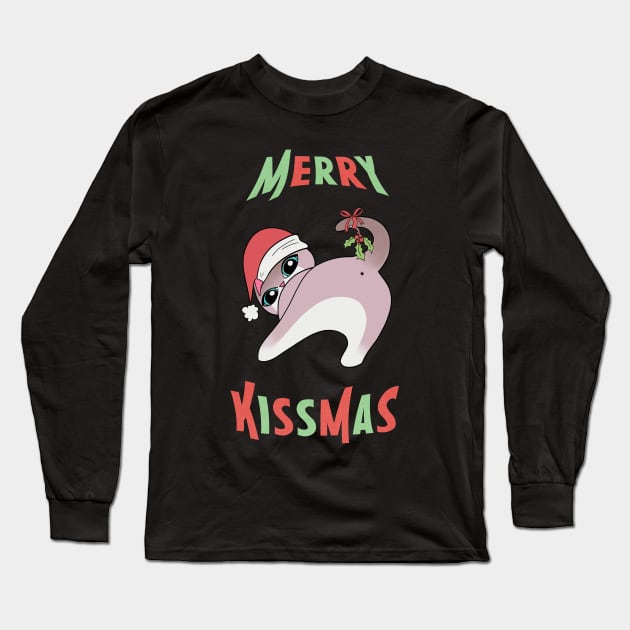 Merry Kissmas Cat Butt Christmas Mistletoe xmas funny Long Sleeve T-Shirt by xenotransplant